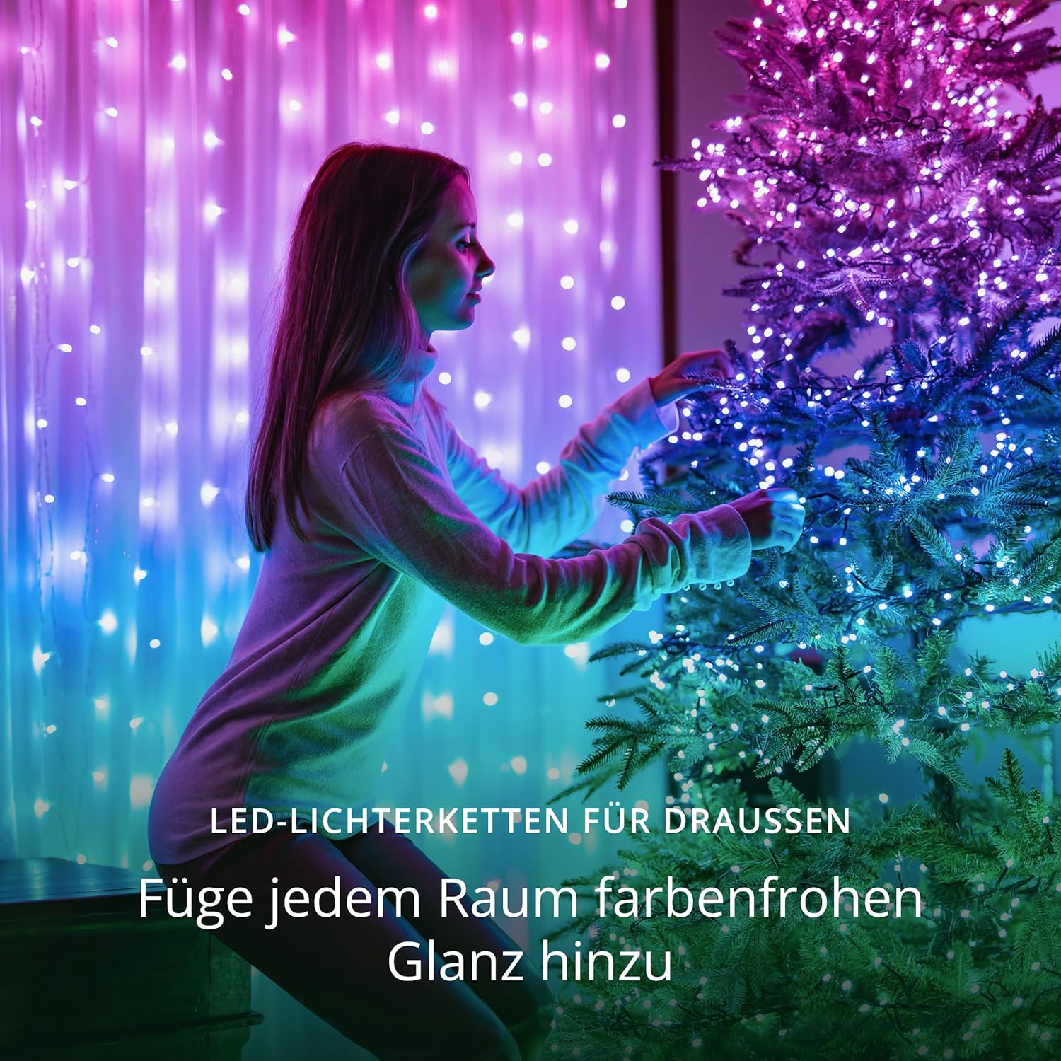 Twinkly Strings 400 LED RGB, LED-Lichterkette für Draußen und Drinnen, Smarte LED-Lichter, Kompatibel mit Alexa und Google Home, IP44, App-Steuerung, Schwarzes Kabel, 32m