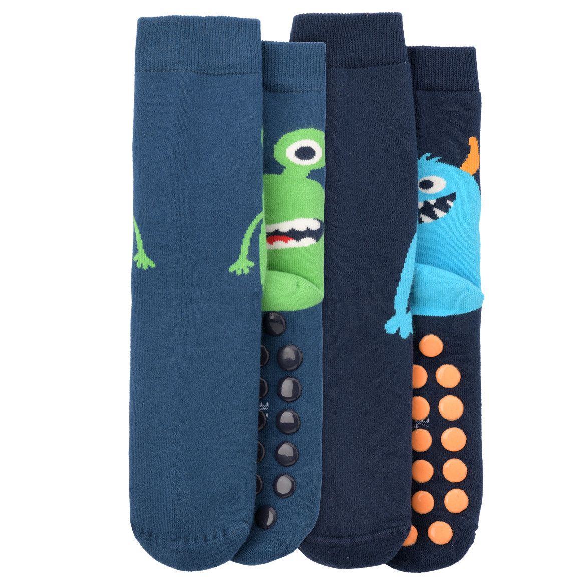 Topolino 2 Paar Jungen Stoppersocken mit Monster-Motiv dunkelblau / hellblau / grün