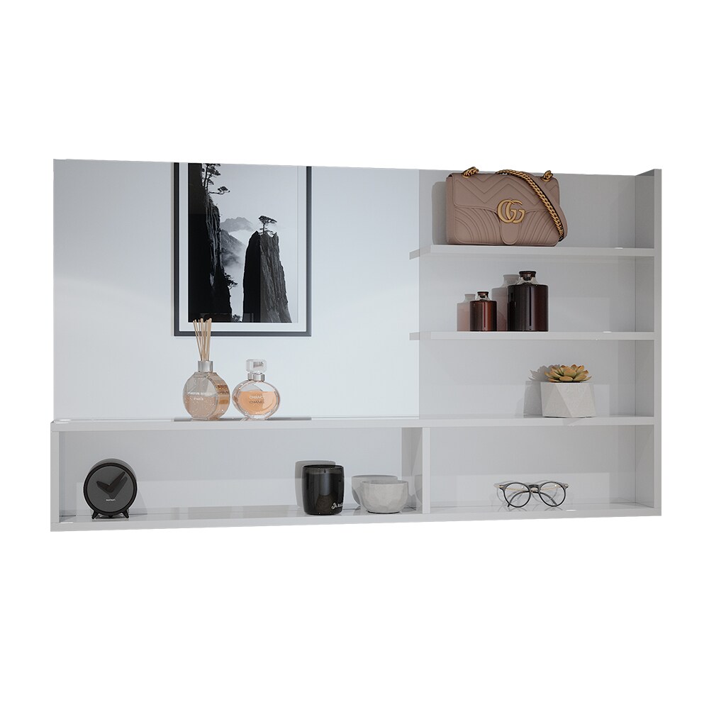Vicco Spiegelregal Weiß Hochglanz 119,8 x 70 cm, moderner Badspiegel mit Ablagen