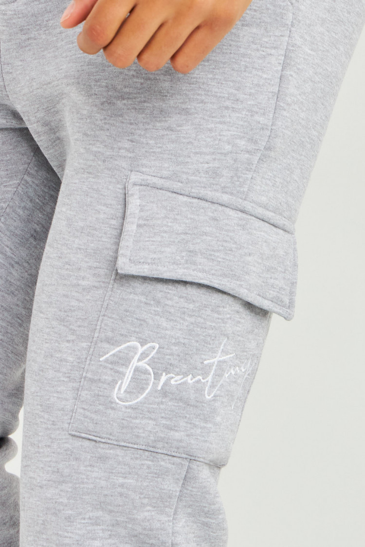 Pantalon de jogging gris clair poches cargo inscription Brentiny