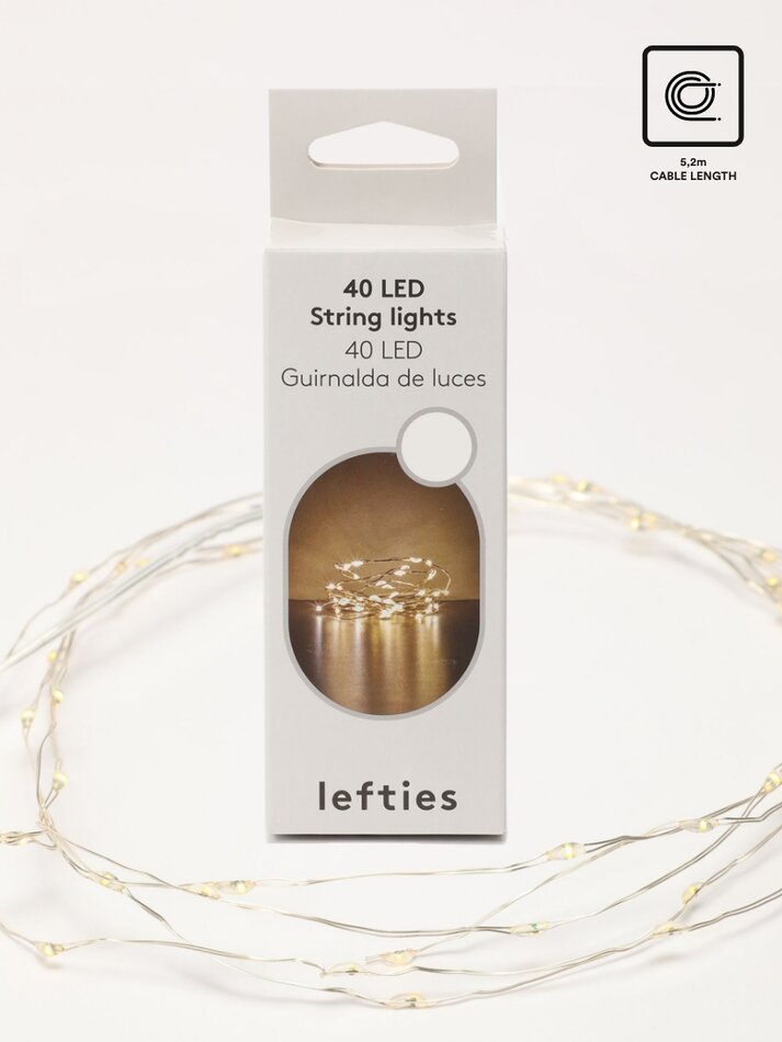 Cordão de luzes LED com 40 unidades - Diversas cores