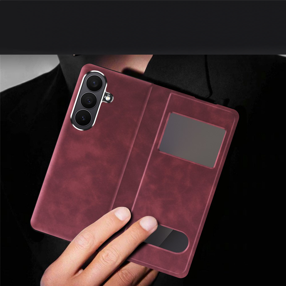 Samsung Galaxy Z Fold7 Leder Tasche Small Window View Flip Case Vintage Look - Schwarz