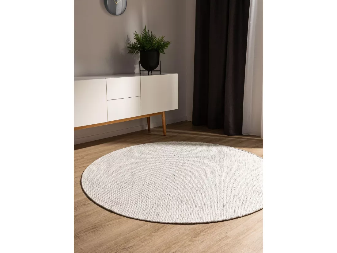 Tapis en coton tissé main Ron Crème ø 240 cm rond