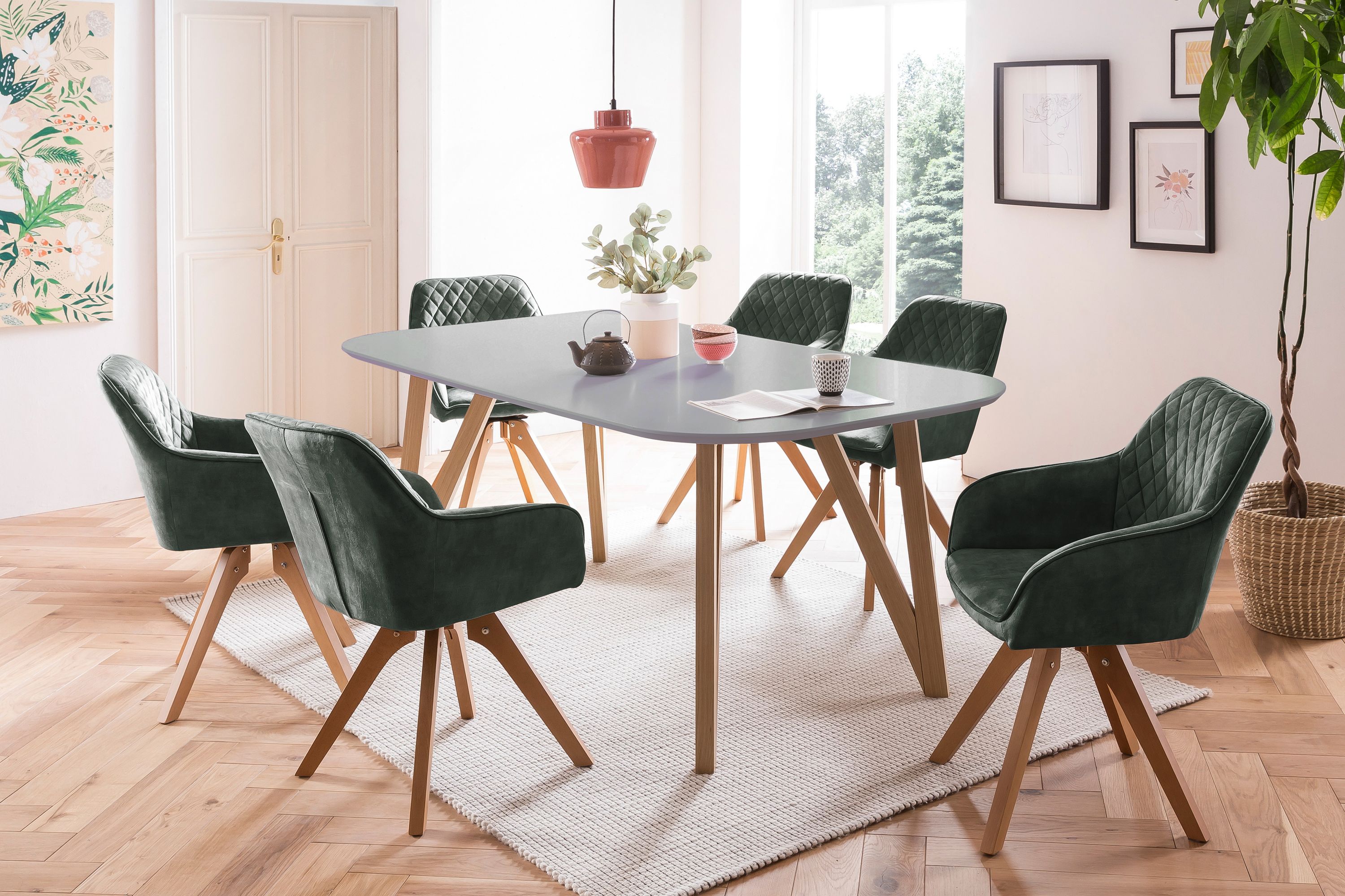 Armlehnstuhl Vintage Samtvelours grün Esszimmerstuhl Wohnzimmer Polster Stuhl