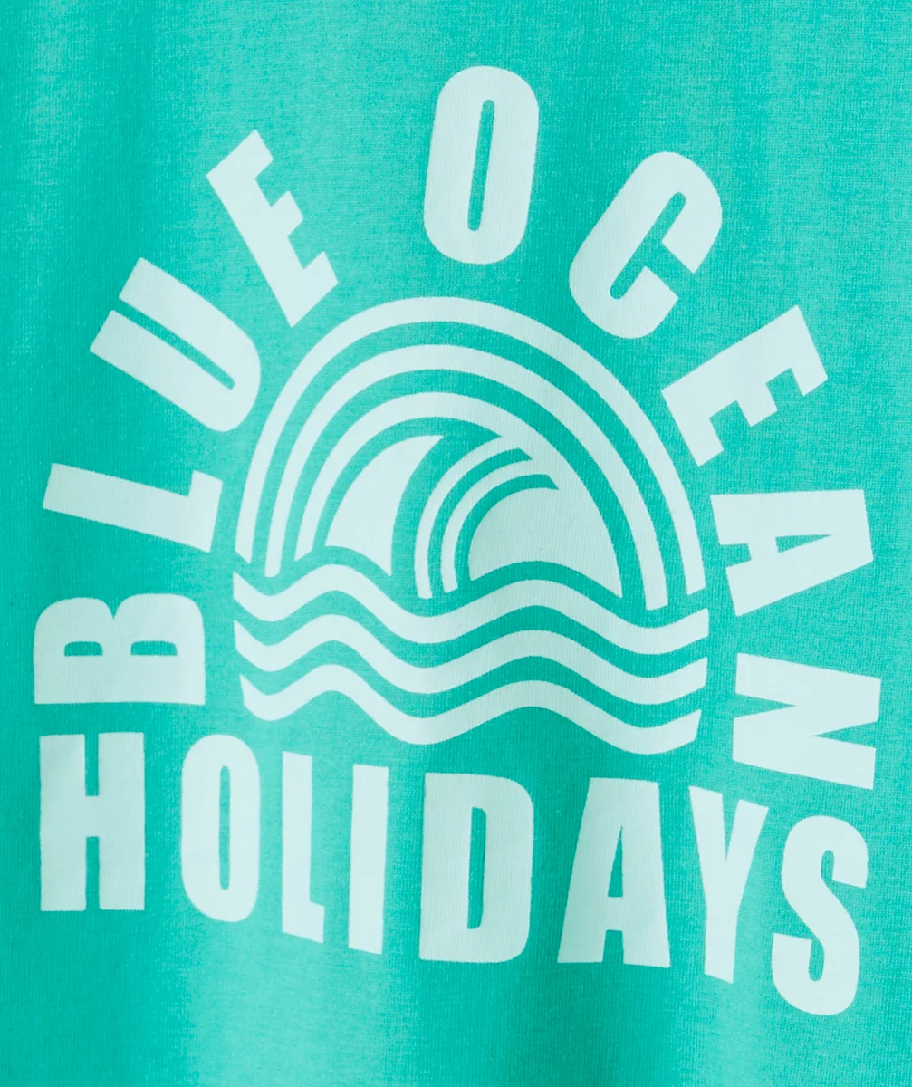 T-SHIRT MANCHES COURTES GARÇON EN COTON BIO VERT AVEC MOTIF OCÉAN