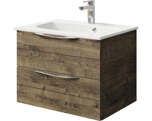 Pelipal Sunline 300 badkamermeubelset, BxHxD 67 x 49,9 x 48 cm, fronten in eikenlook, Ribbeck 2-delige badkamermeubelset met wastafel van mineraalmarmer