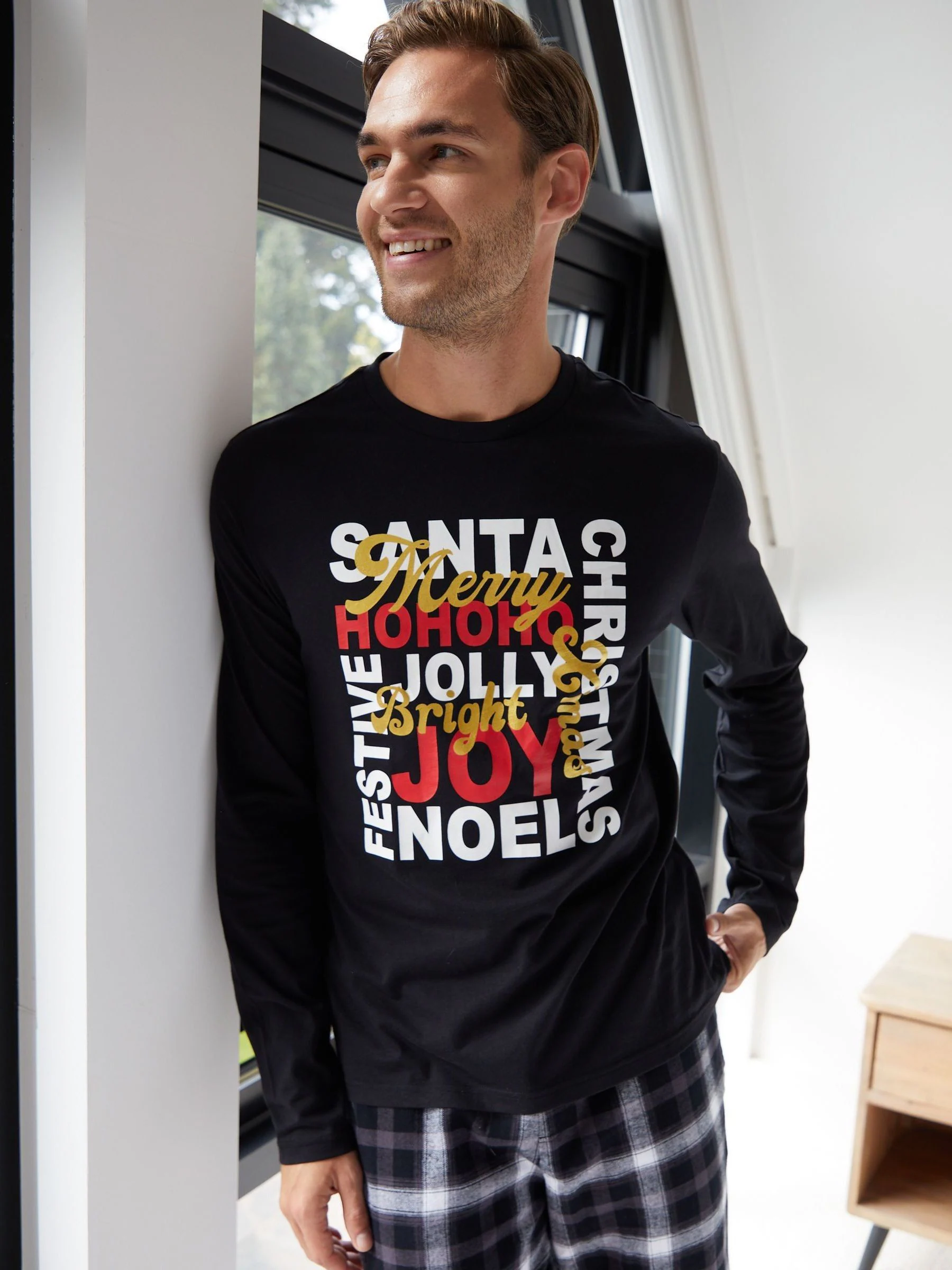 Zwart - Standaard - Threadbare Christmas Slogan Graphic Long Pyjamas
