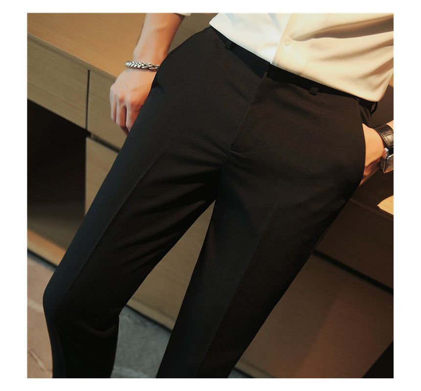 Deepwood - Mid Rise Plain Cropped Tapered Dress Pants