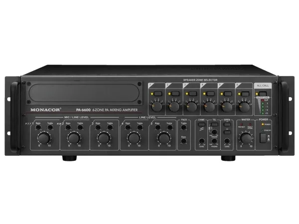 Monacor PA-6600, 5.0 kanaler, 850 W, 1%, 80 dB, 55 - 16000 Hz, Klemmeterminaler