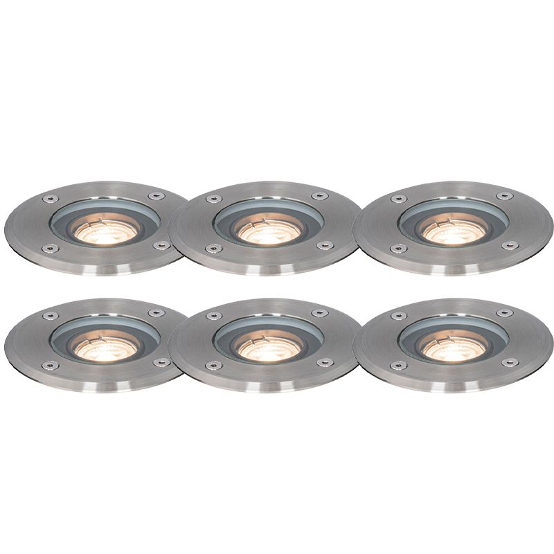 Set van 6 moderne buiten grondspots staal 35 mm verstelbaar IP65 - Delux