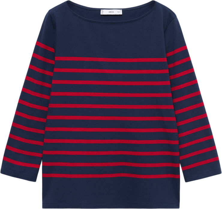 MANGO Striped boat-neck t-shirt Navy