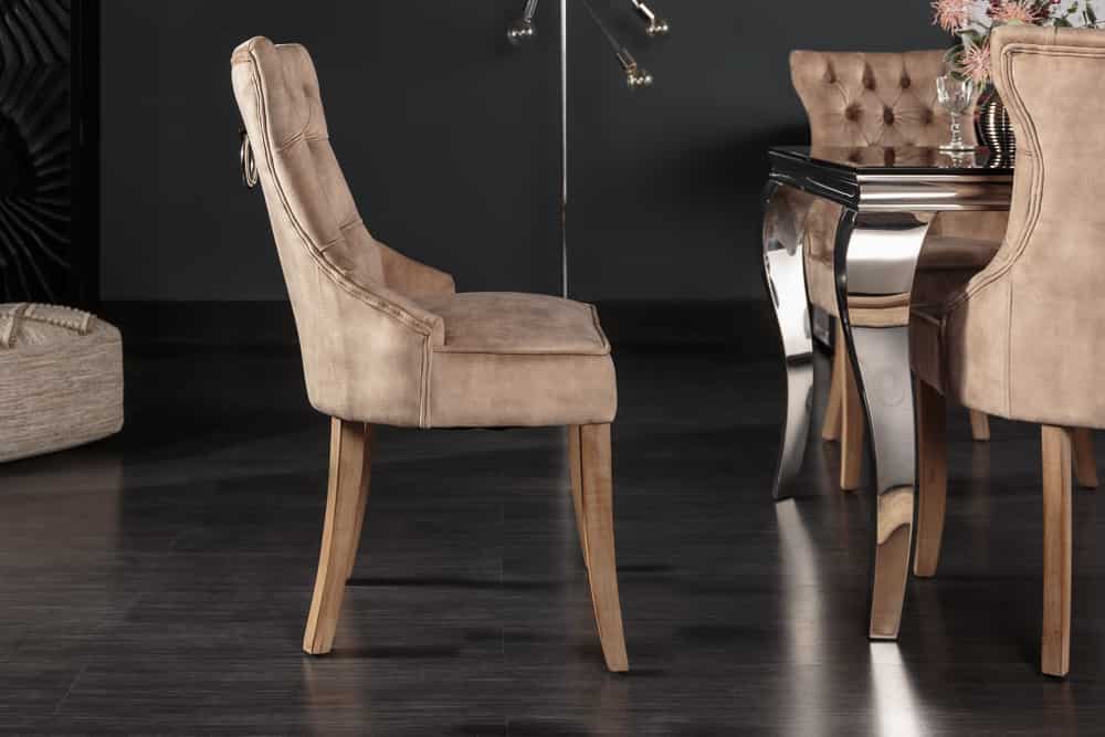 Eleganter Stuhl CASTLE coffee Samt Landhausstil mit Komfortgriff