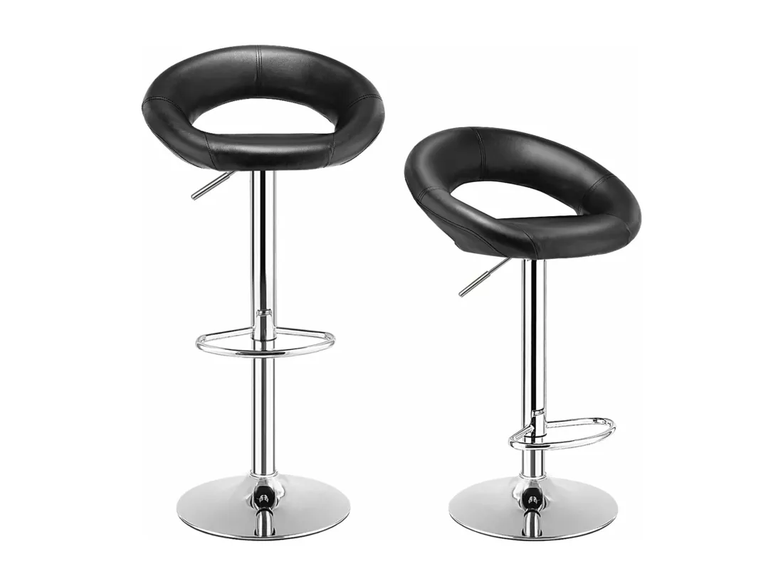 Lot de 2 Tabouret de Bar, Chaise de Bar Pivotante avec Repose-pieds, Hauteur Réglable 77-98 CM, Chaise Bar en Similicuir Moderne, Cadre en Métal, Tabouret de Cuisine pour Îlot, Bistrot