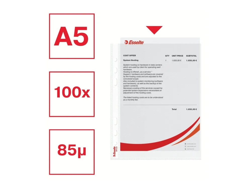 Plastlommer A5 Esselte 0,075 mm med præg - (100 stk.)