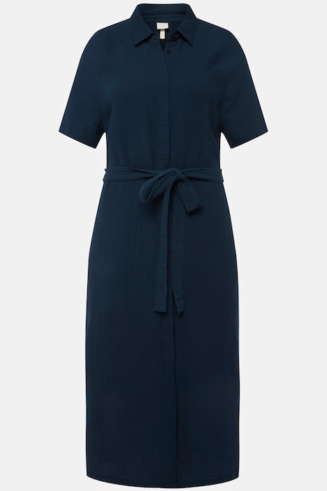 Midikleid, Hemdkragen, Halbarm, Musselin, Biobaumwolle