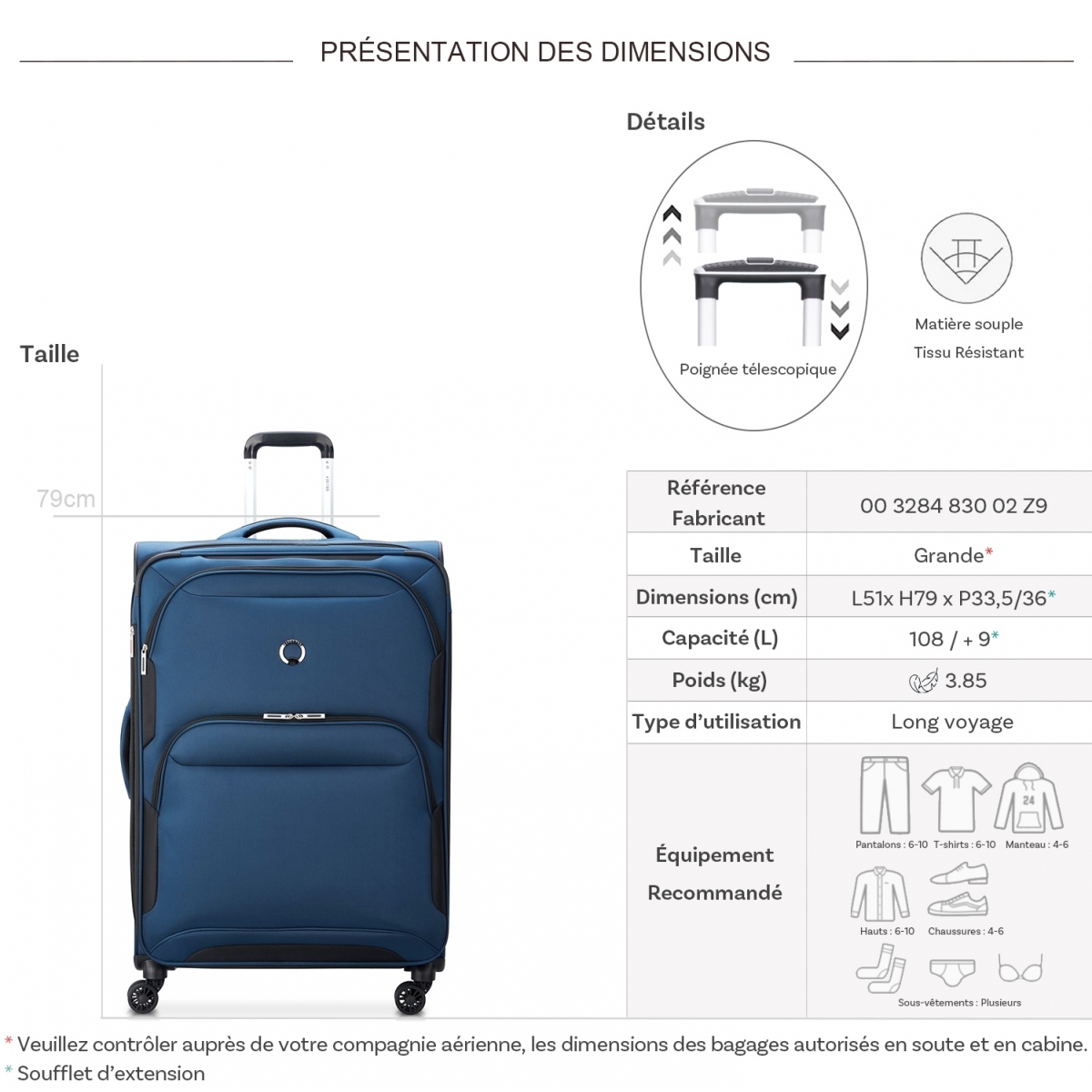 Delsey Grande valise souple extensible Delsey SkyMax 2.0 TSA 79cm