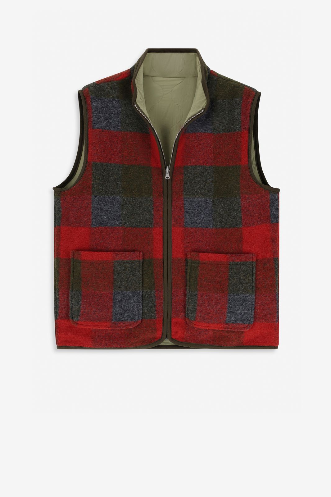 Rood geblokte reversible bodywarmer