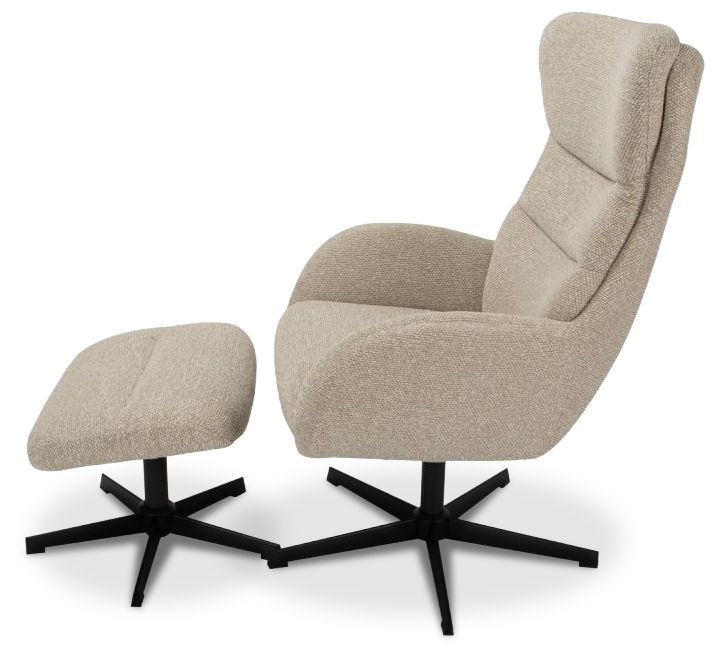 Draaifauteuil met hocker Naturel CH-73.051 Malmo B75 x D82 x H108 cm