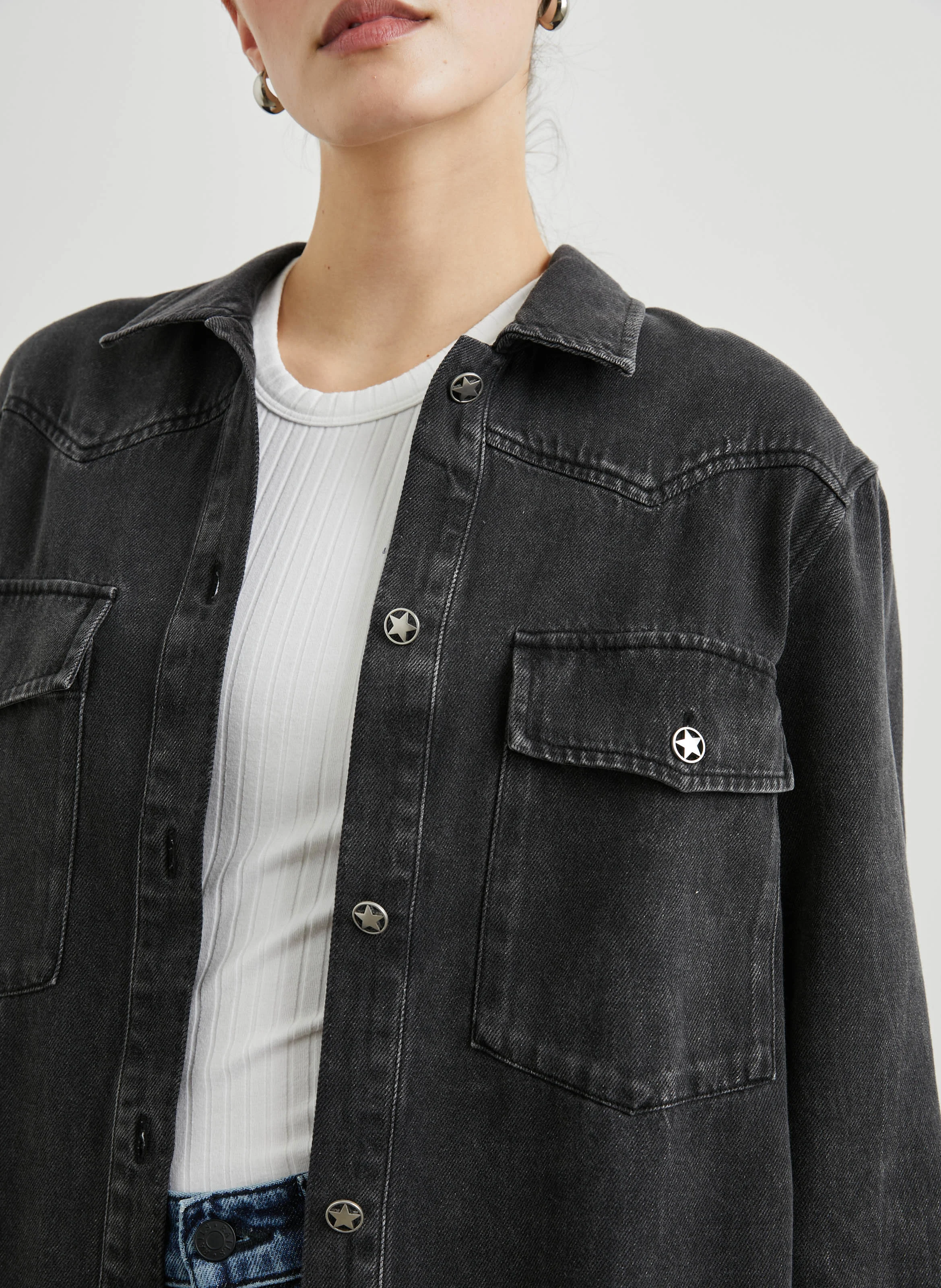 AUGUST - Chemise col classique en coton mélangé | Noir