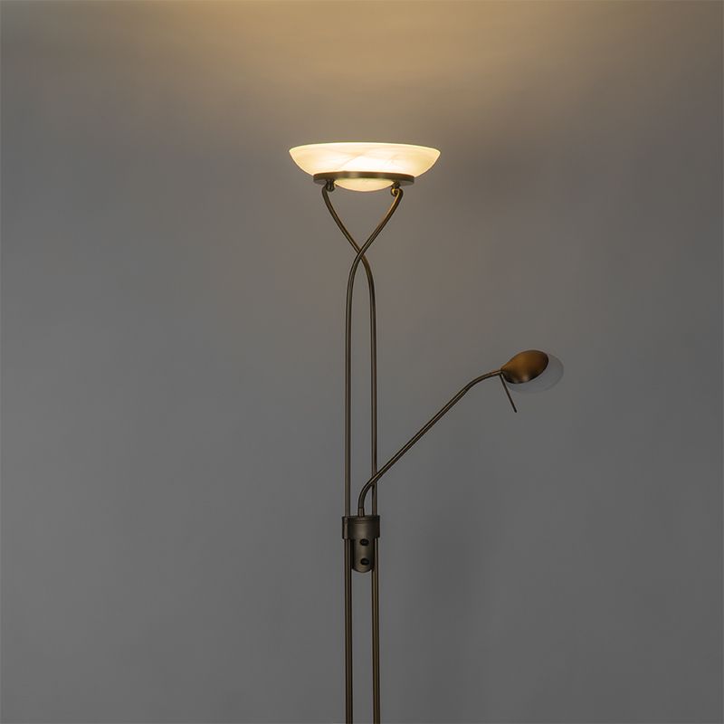 Vloerlamp brons incl. LED en dimmer met leeslamp - Empoli