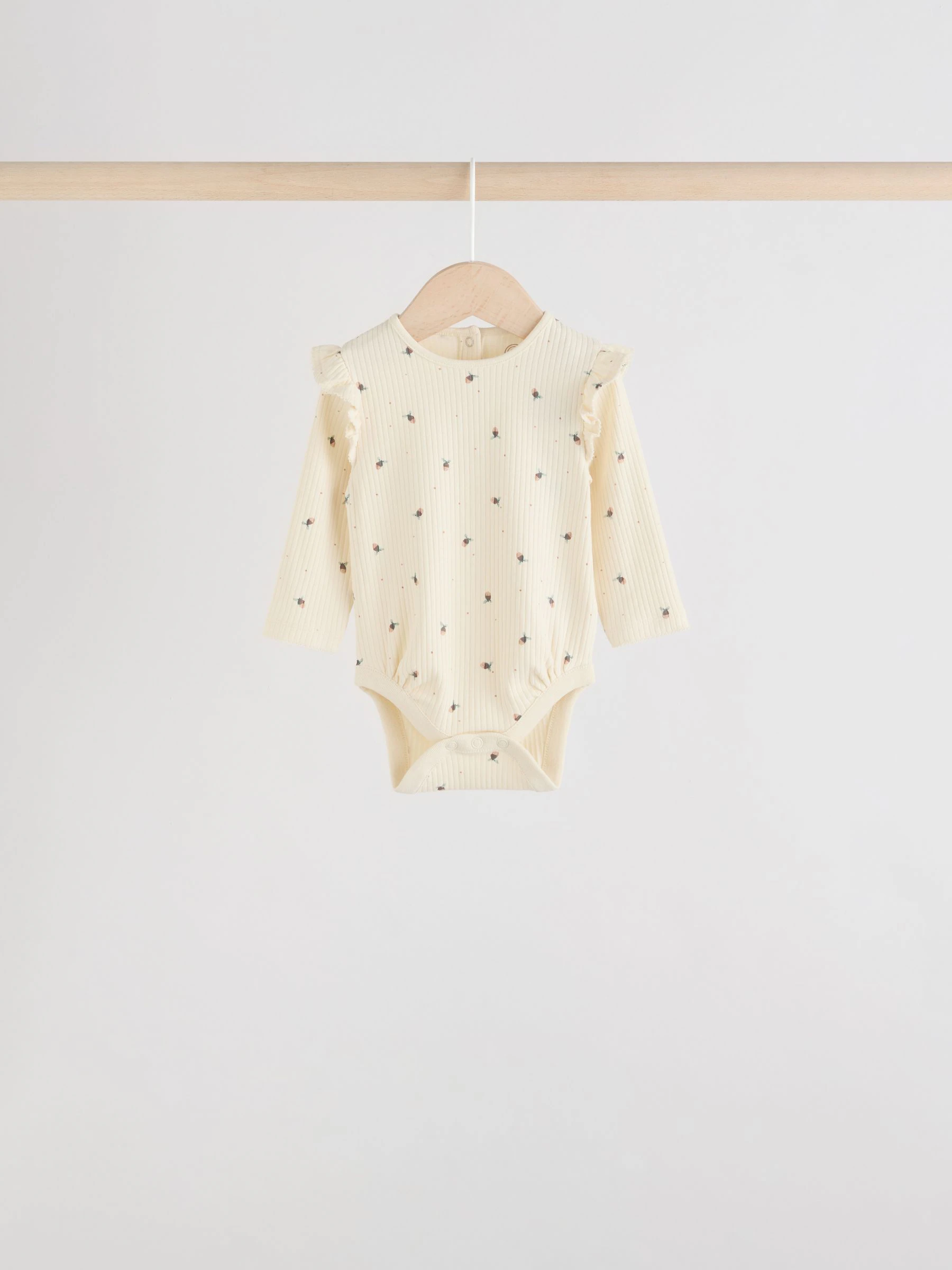 Blauw/crème/koraal Ditsy - Verpakking van 4 babyrompers met lange mouwen en ruches (0mnd-2jr)