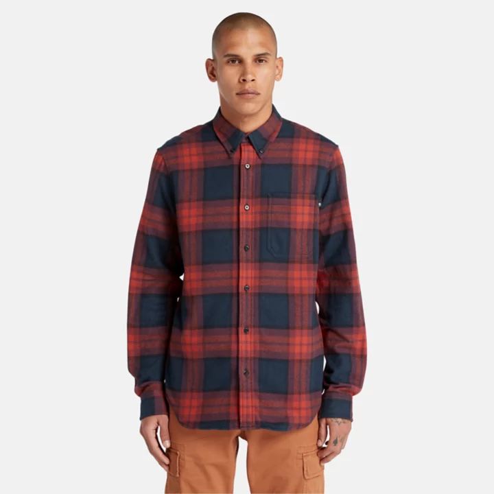 Camisa de flanela xadrez masculina em vermelho/azul