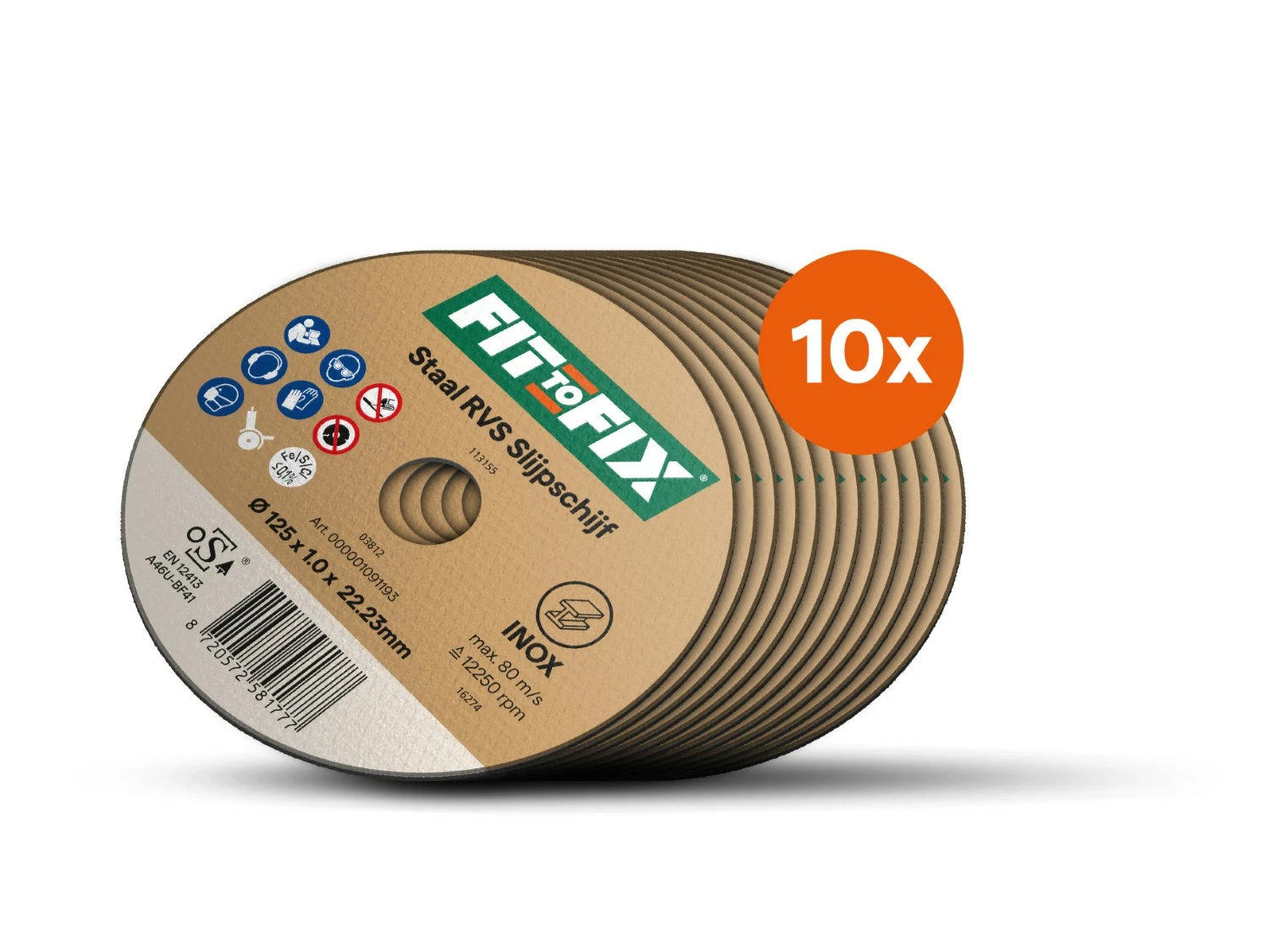 Fit-to-Fix Staal RVS Slijpschijf - 125 mm - 10st in blik