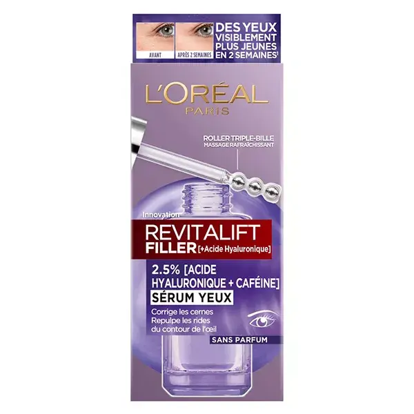 Sérum para Olhos Revitalift Filler da L'Oréal Paris com Ácido Hialurônico e Cafeína 20ml