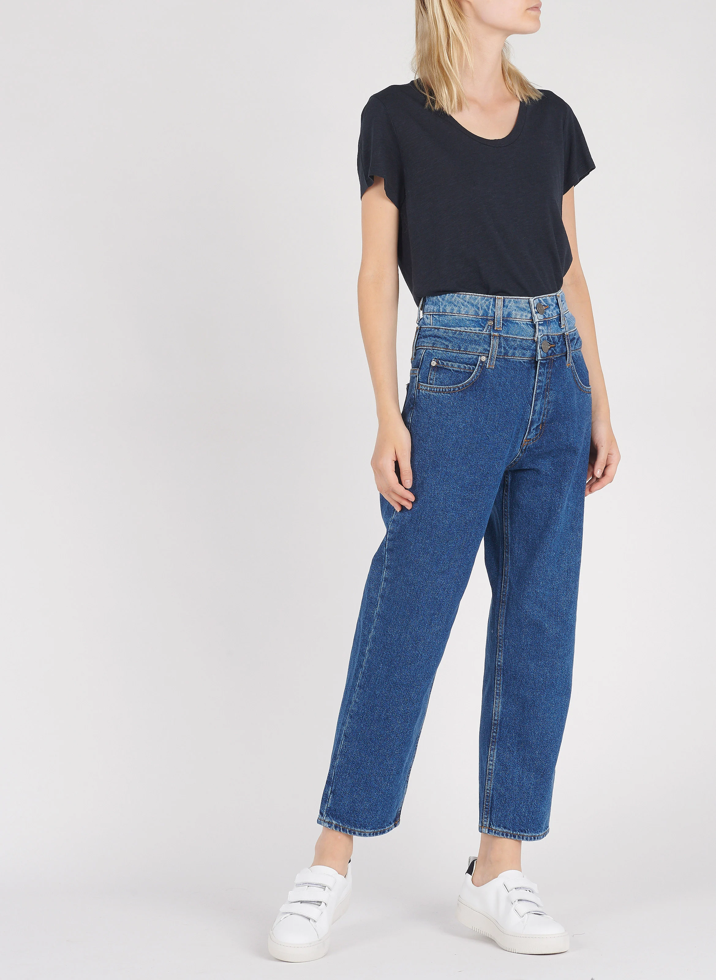 Mom jean avec effet de superposition | Bleu