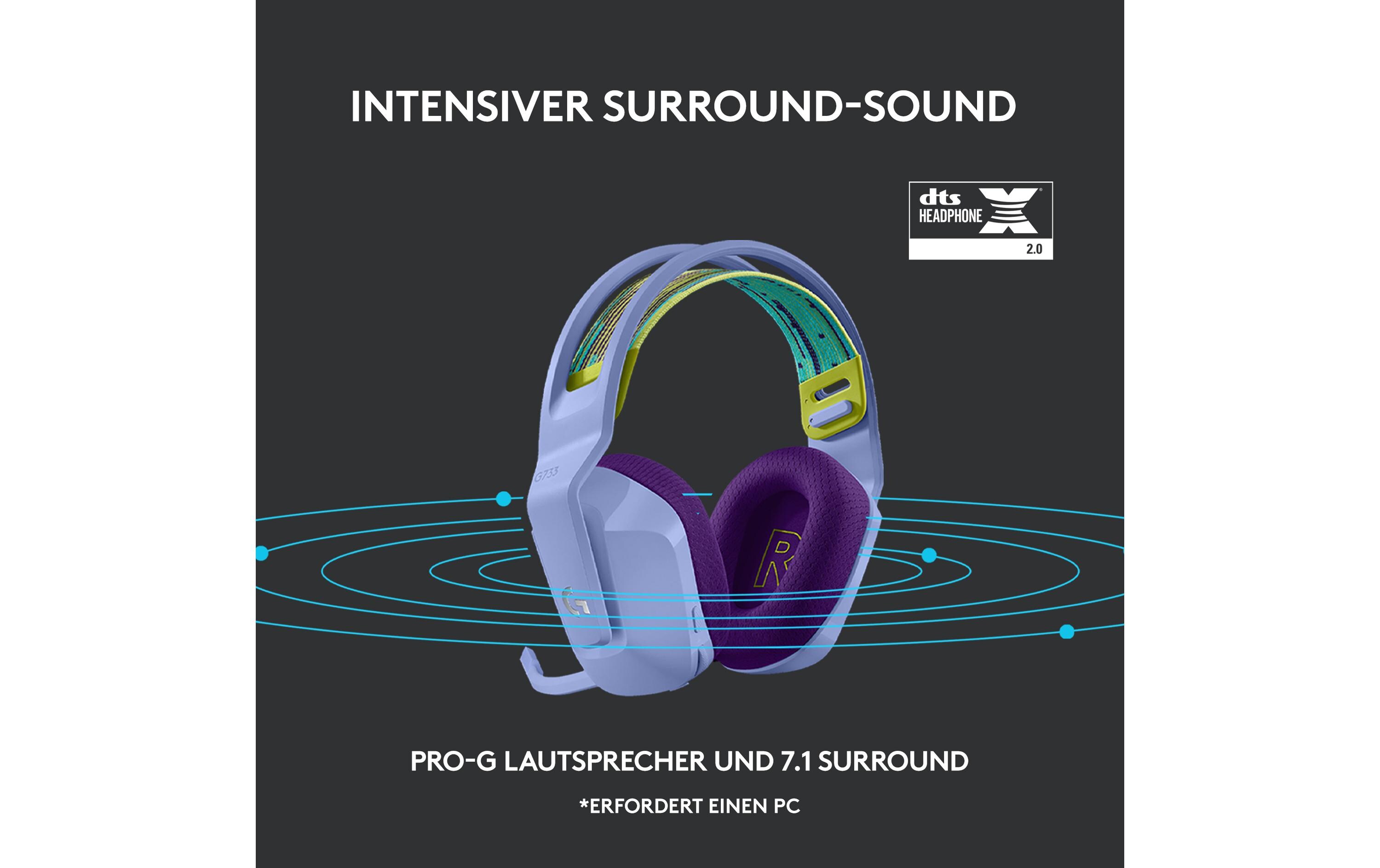 Headset G733 Lightspeed Lila<br>Wireless-Gaming-Headset mit DTS 7.1 Surround-Sound und RGB Beleuchtung