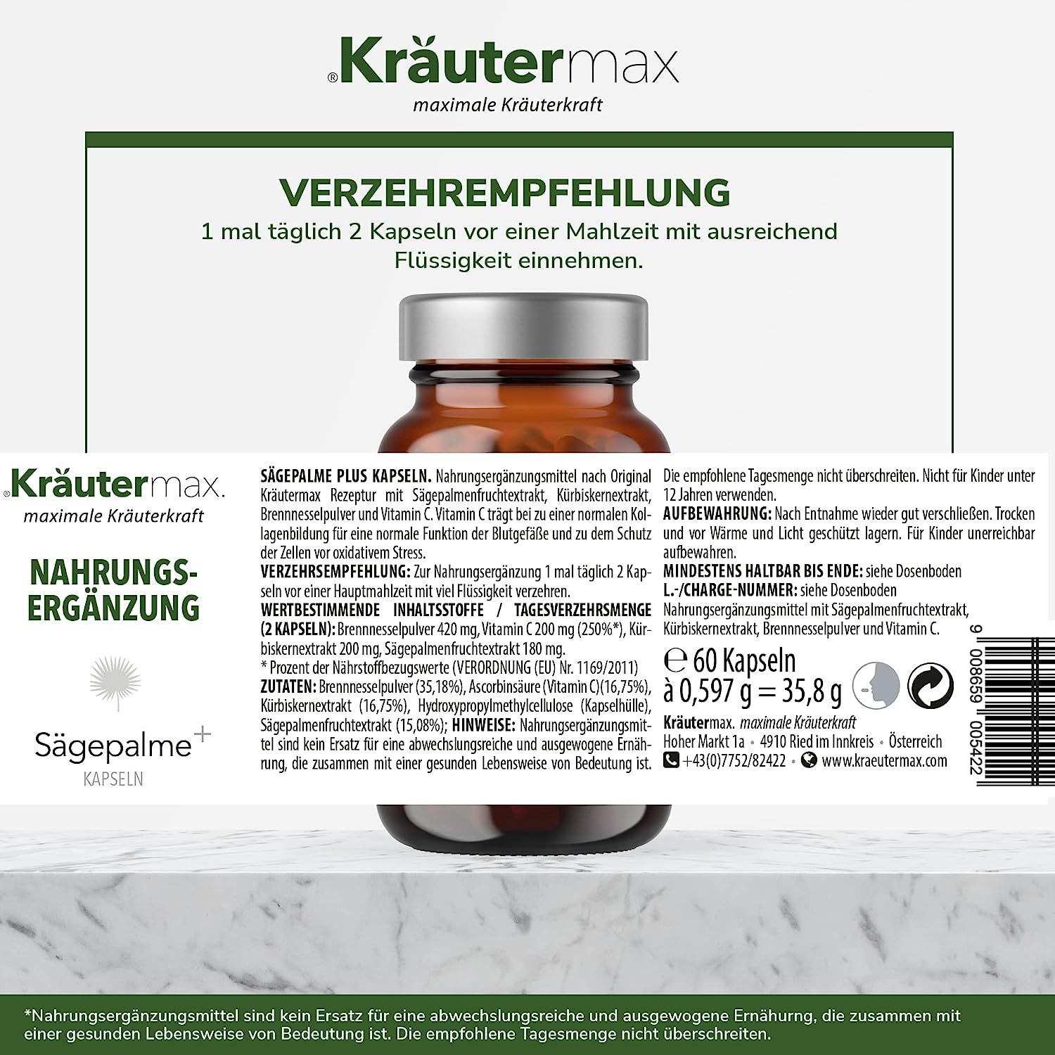 Kräutermax Sägepalme plus Brennnessel und Kürbiskern Kapseln