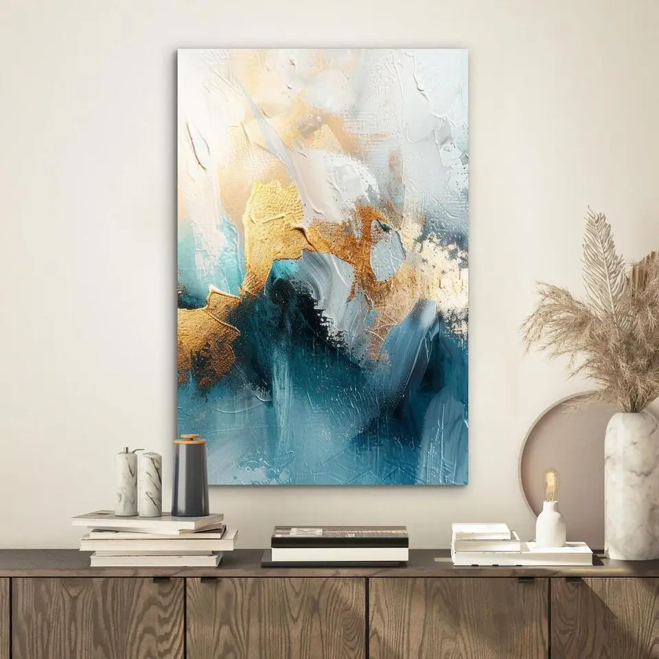 MuchoWow Aluminium Schilderij 40x60cm Abstract Kunst Gold Blauw