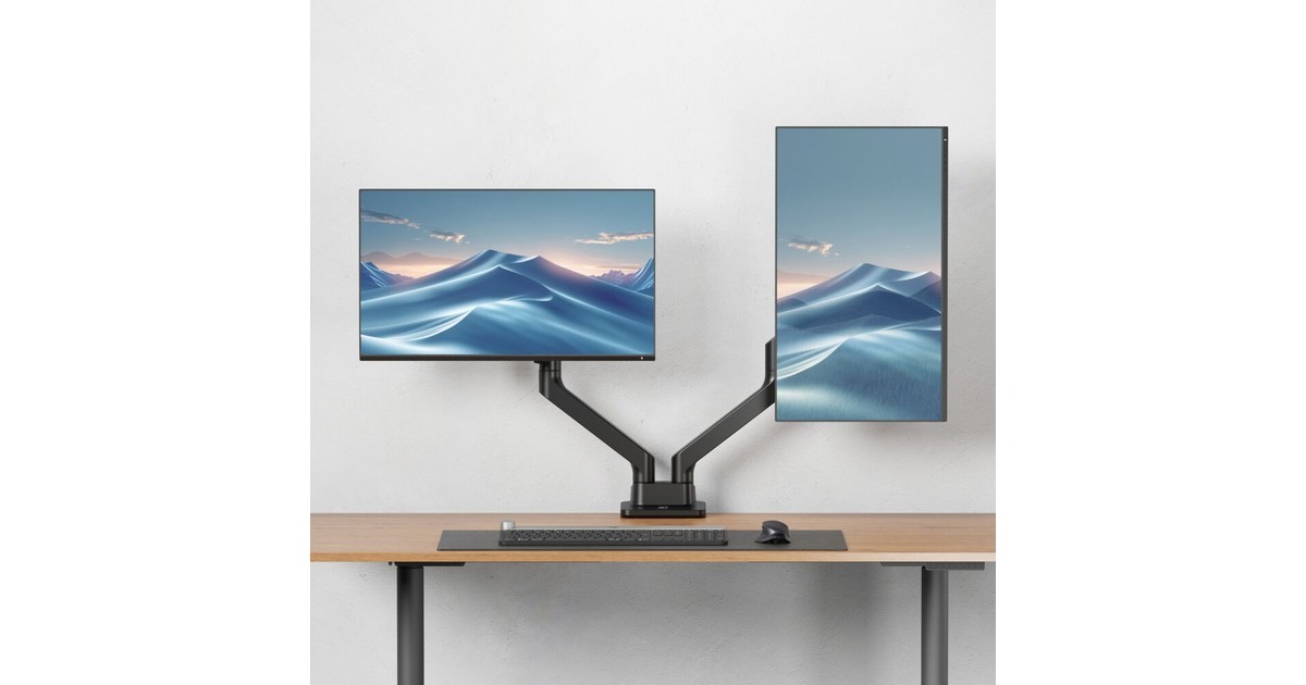 ACT ConnectivityMonitorarm office premium, gasveer, 2 monitoren  (Zwart)