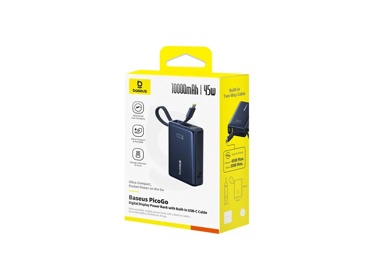(45W) 10000mAh PicoGo USB A / USB C Powerbank Power Delivery Ladegerät inkl. USB C Ladekabel mit LED Anzeige (P10076803123-00) - Schwarz