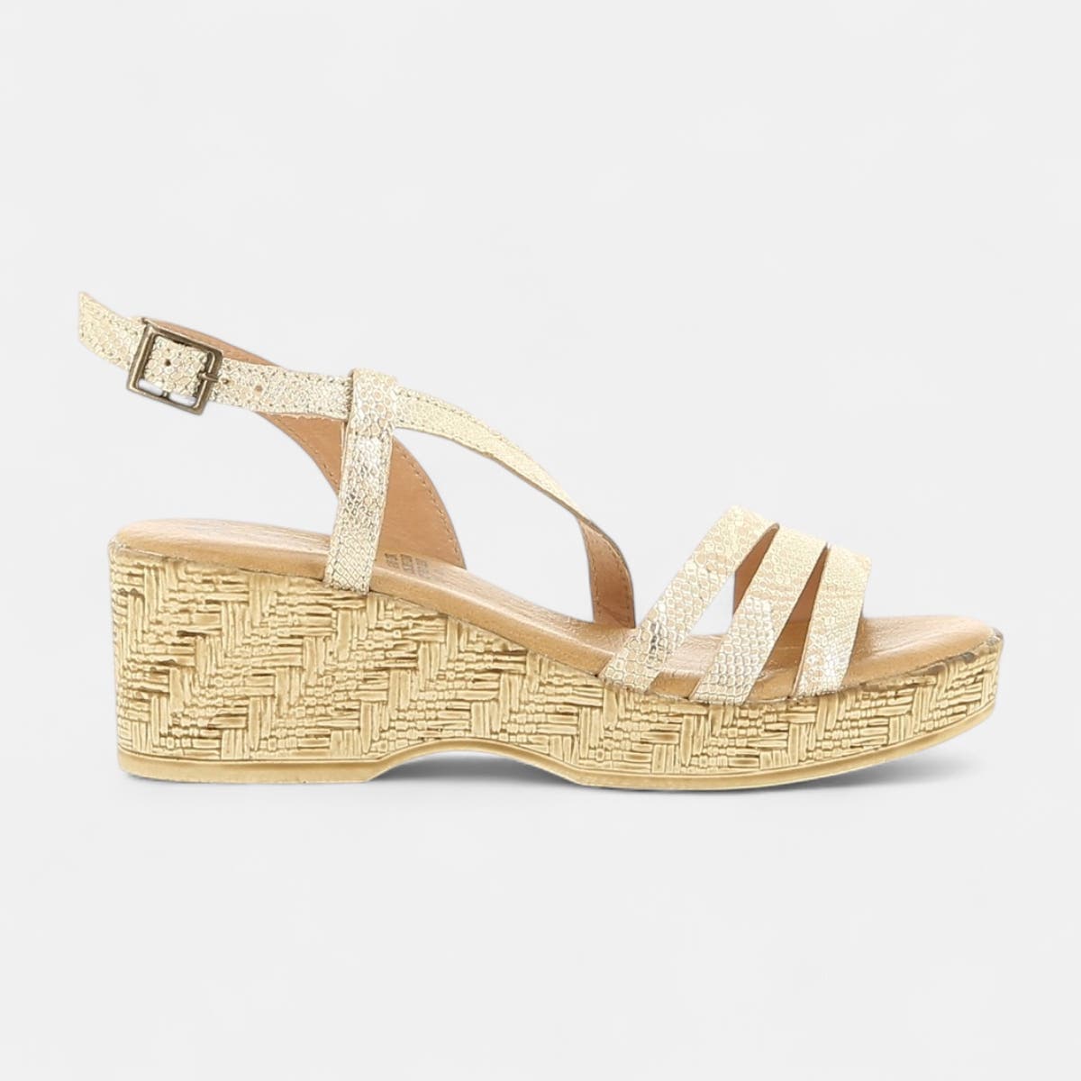 Nu-pieds à talon compensé Femme en cuir or