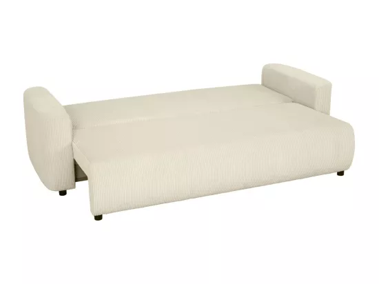 Canapé convertible 3 places en velours côtelé beige avec coffre de rangement - Uma