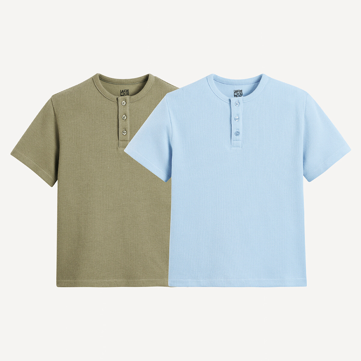 COLEÇÃO LA REDOUTE<br>Conjunto de 2 camisetas com gola túnica, em malha waffle