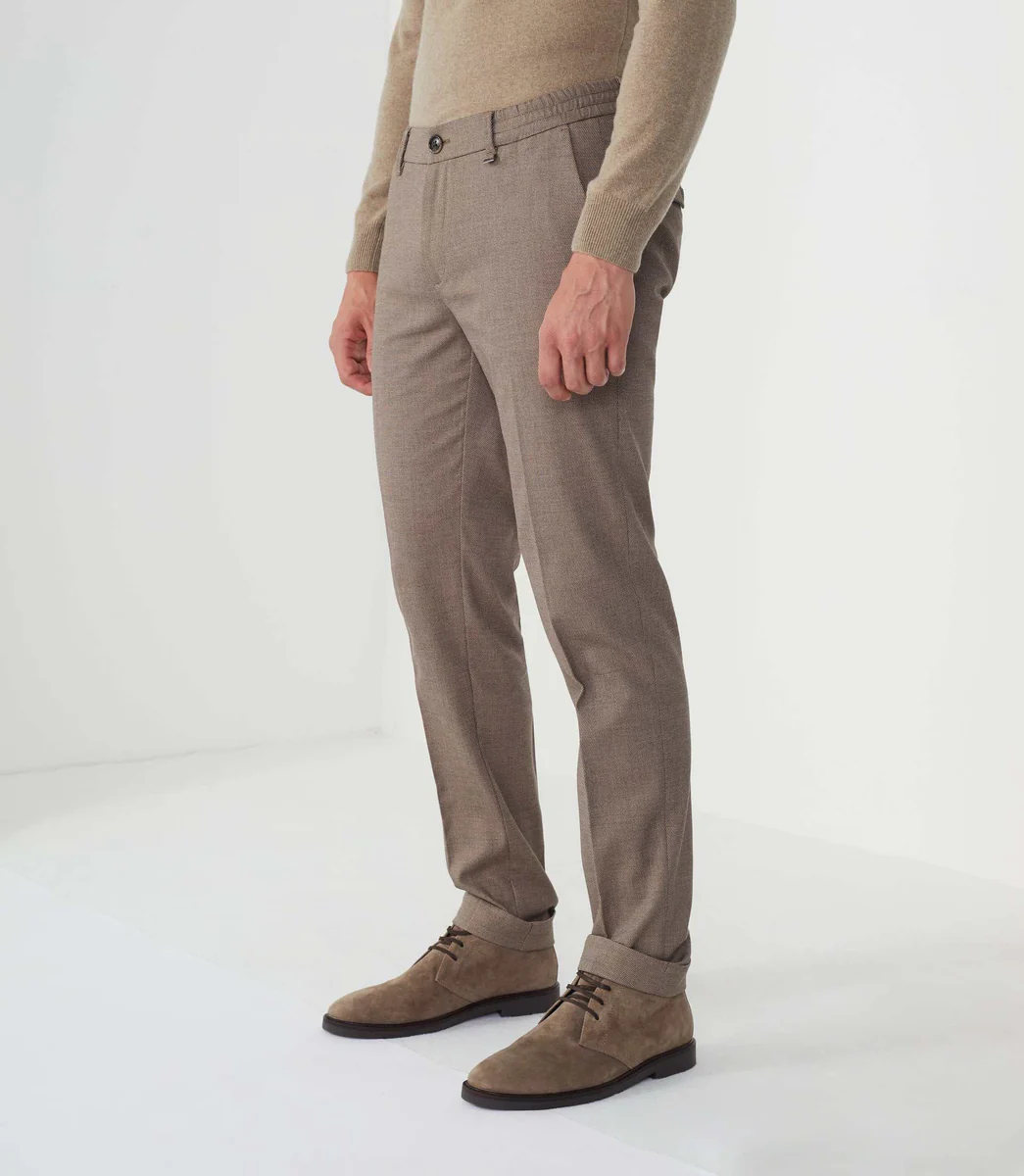 Pantalon slim chino taille élastique beige 