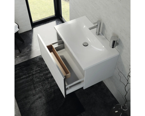 KEUCO Royal Reflex badkamermeubelset, BxHxD 80 x 48 x 49 cm, hoogglans witte fronten, 2-delige badkamermeubelset met mineraalgegoten wastafel, 39603210100