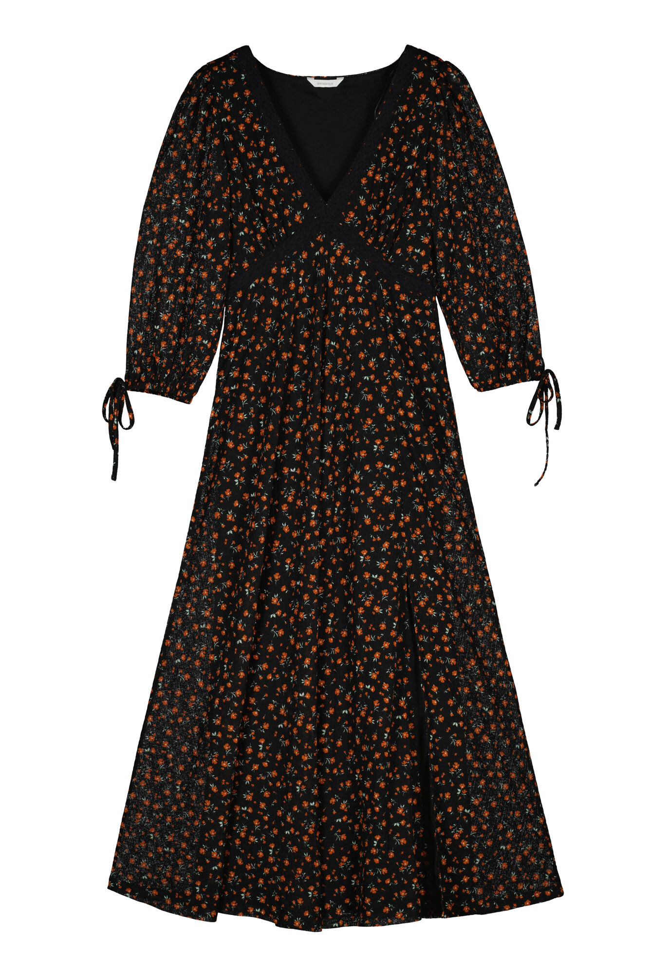 Vestido midi com estampa de renda