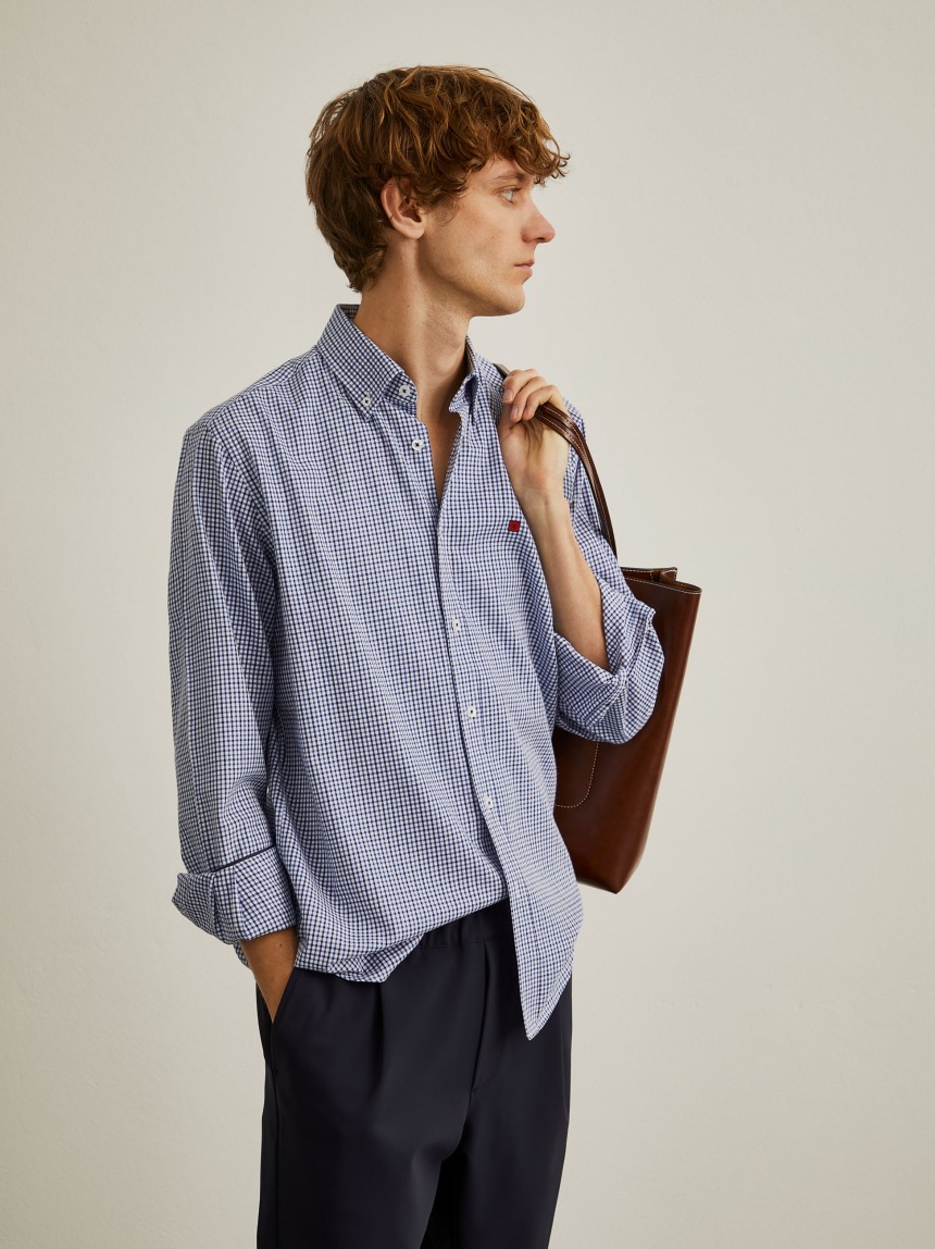 Camisa regular fit com padrão de quadrados