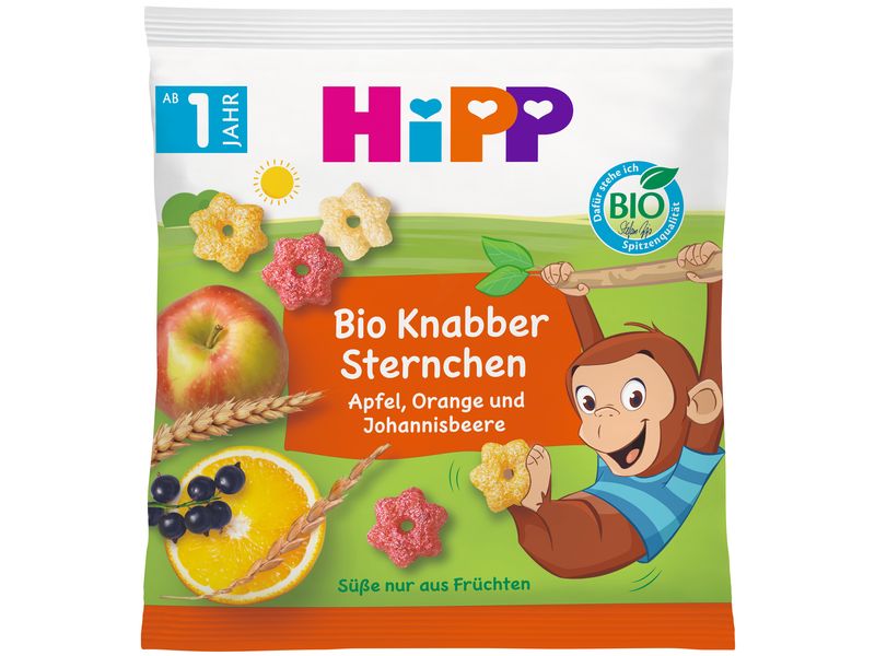 HIPP Knabberspass Knabber-Sternchen mit Früchten 30 g Knabber-Sternchen mit Apfel, Orange und Johannisbeere