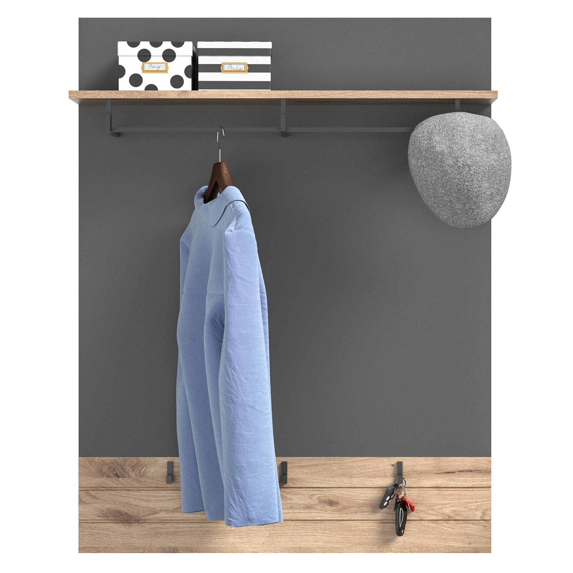 Garderobenpaneel MASON - Nox Oak-Basalt grau - 90 cm