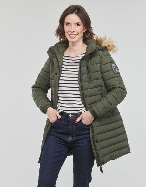 Superdry - FUJI HOODED MID LENGTH PUFFER - Kaki