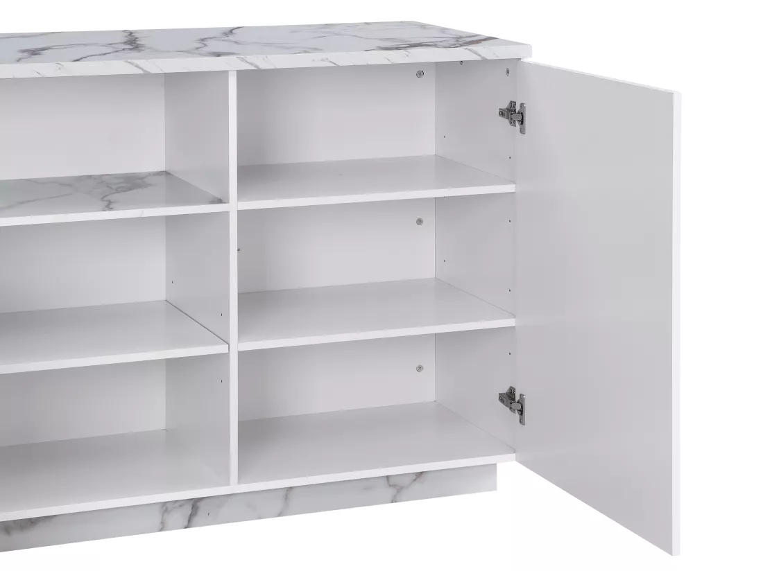 Ilot central de cuisine avec 2 portes et 1 niche en MDF - Effet marbre blanc - CORELINA
