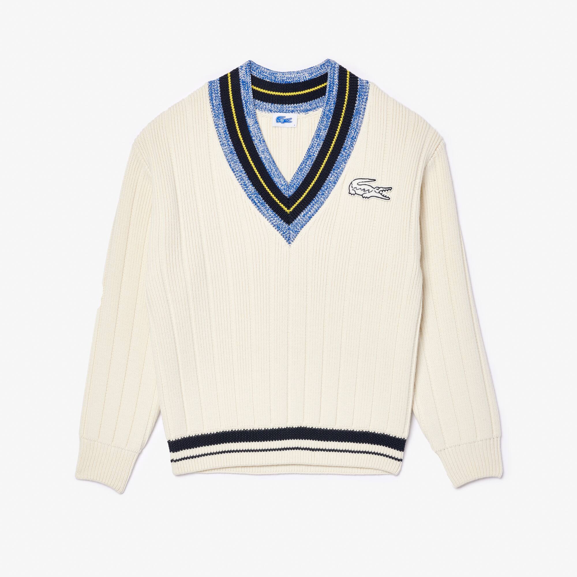 Lacoste x Eleven by Venus extraweiter gestreifter Pullover mit V-Ausschnitt Lacoste X EleVen by Venus Williams - Weiss - Lacoste - Unisex