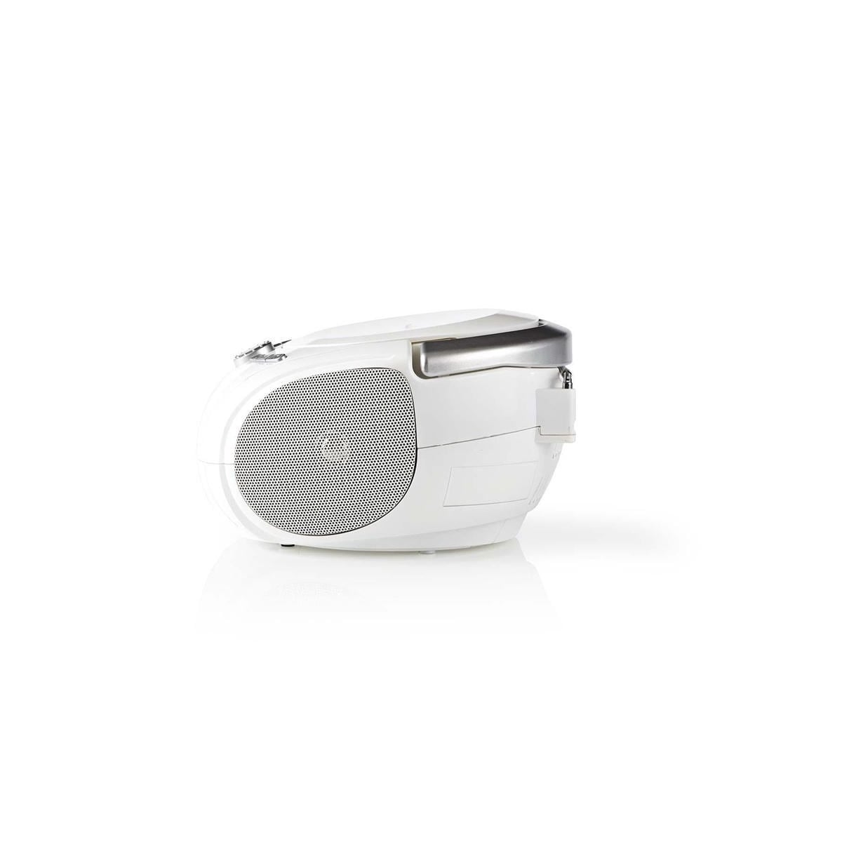 Nedis CD-spiller Boombox | Batteri drevet / Nettstrøm drevet | Stereo | 9 W | Bluetooth® | FM | USB-avspilling | Bære håndtak | Hvit