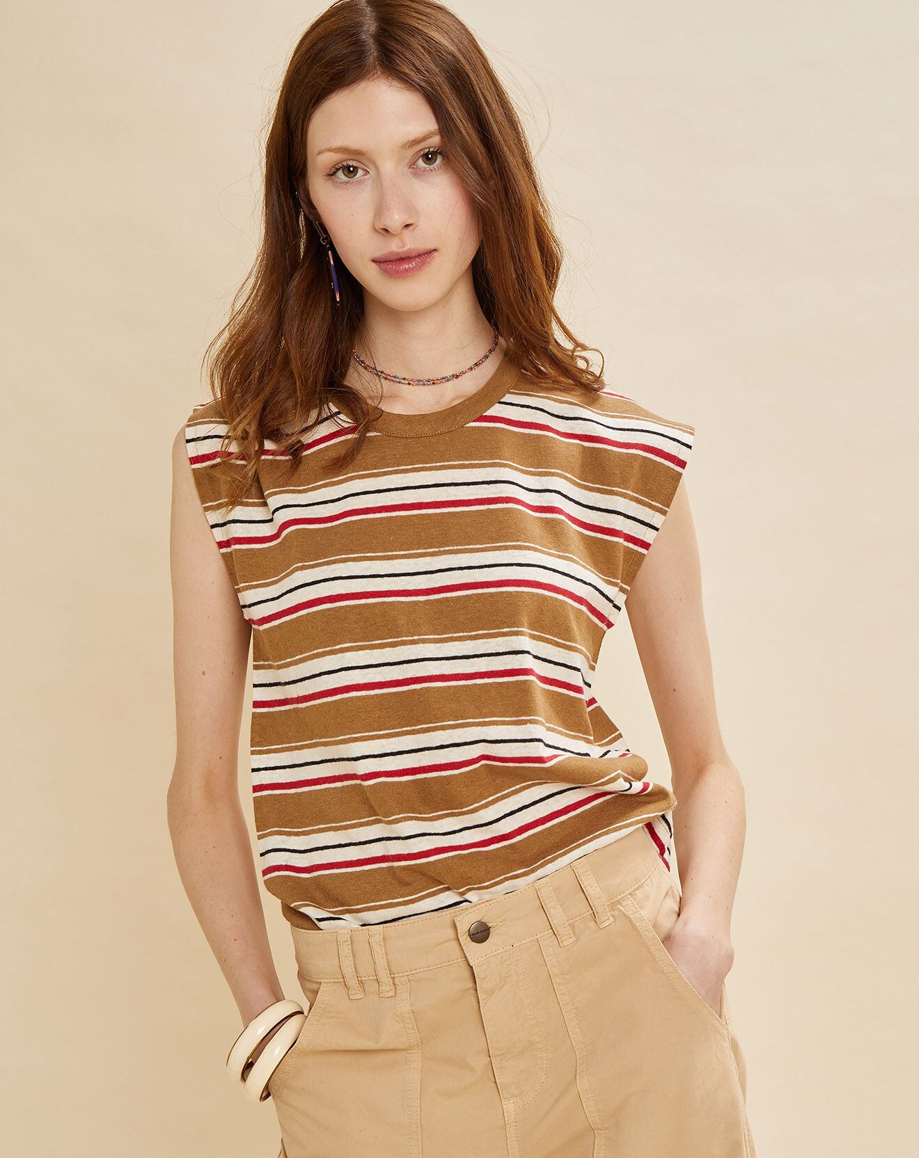 Chloé Stora T-Shirt en Lin & Coton Fanny camel