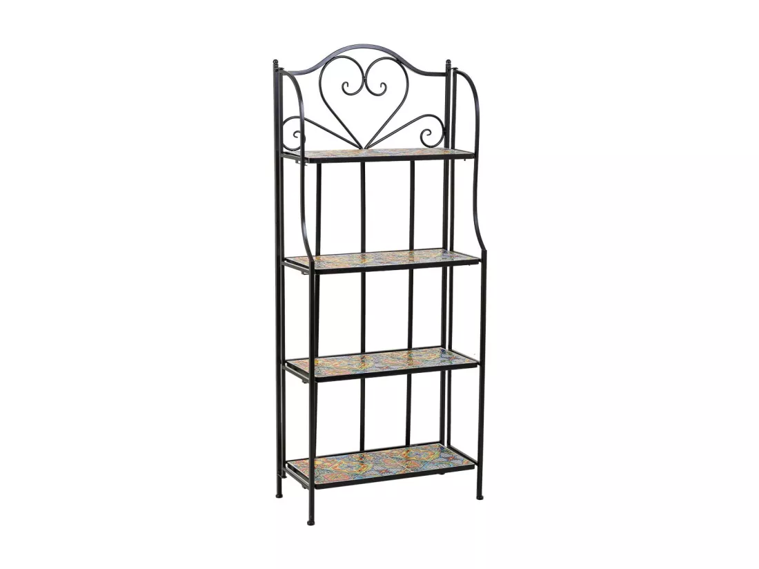Étagère en mosaïque et fer forgé noire 57x27x133h
