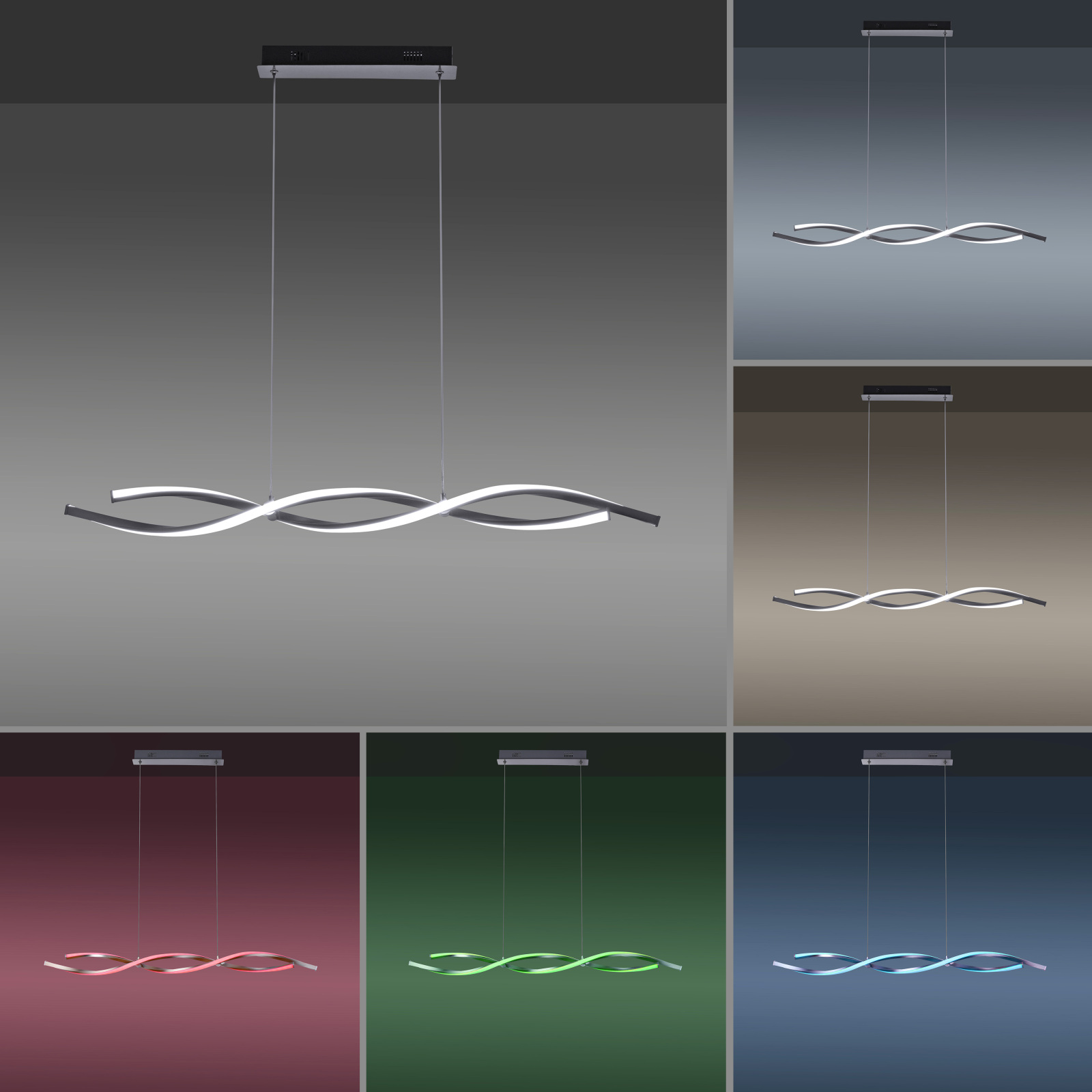 LED-Pendelleuchte - stahlfarben - SmartHome - mit Fernbedienung